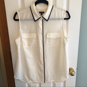 Talbots white button down tank sz 14 black piping